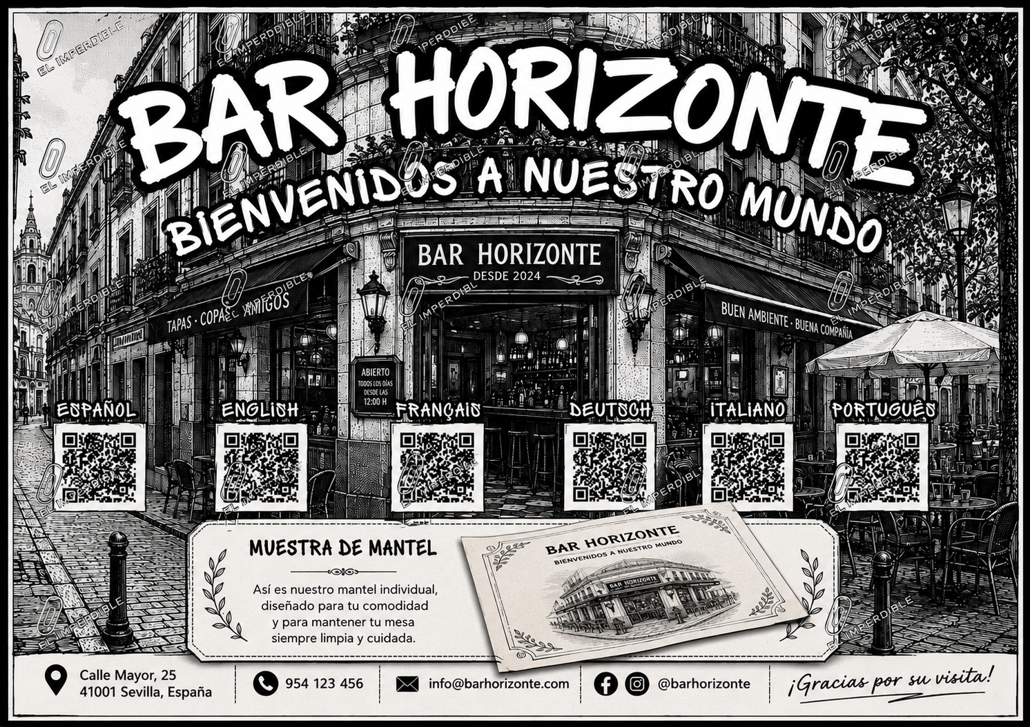 Ejemplo de carta y mantel individual para bar tradicional