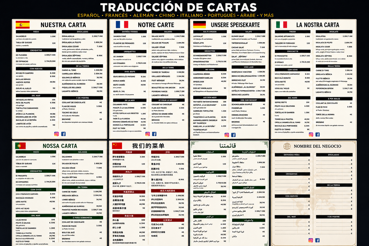 Ejemplo de traducción de una carta a varios idiomas