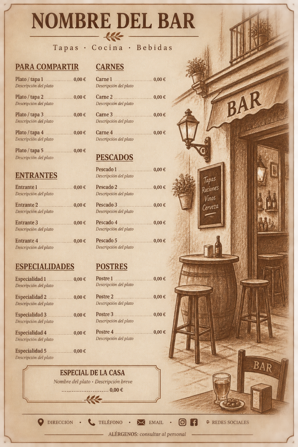 Ejemplo de carta de bar de estilo vintage